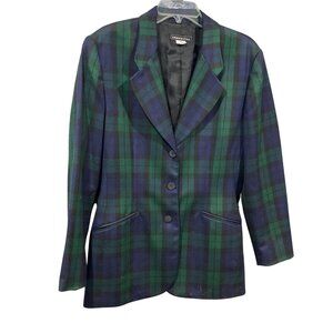 Theomiles Womens Blackwatch Plaid Wool Blazer Size 10 US Made In Hungary DH23